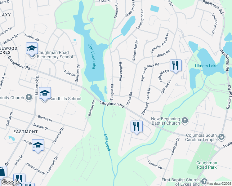 map of restaurants, bars, coffee shops, grocery stores, and more near 7920 Teague Road in Columbia