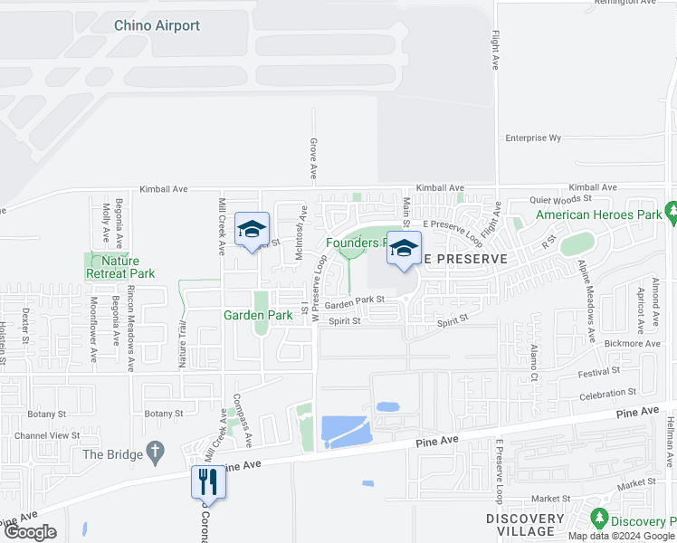 map of restaurants, bars, coffee shops, grocery stores, and more near 15866 Fountain Lane in Chino
