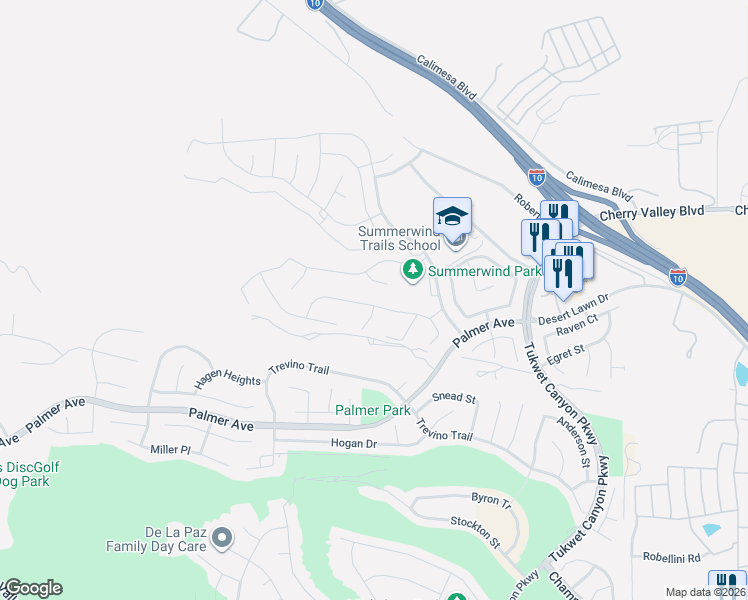 map of restaurants, bars, coffee shops, grocery stores, and more near 35196 Trevino Trail in Beaumont