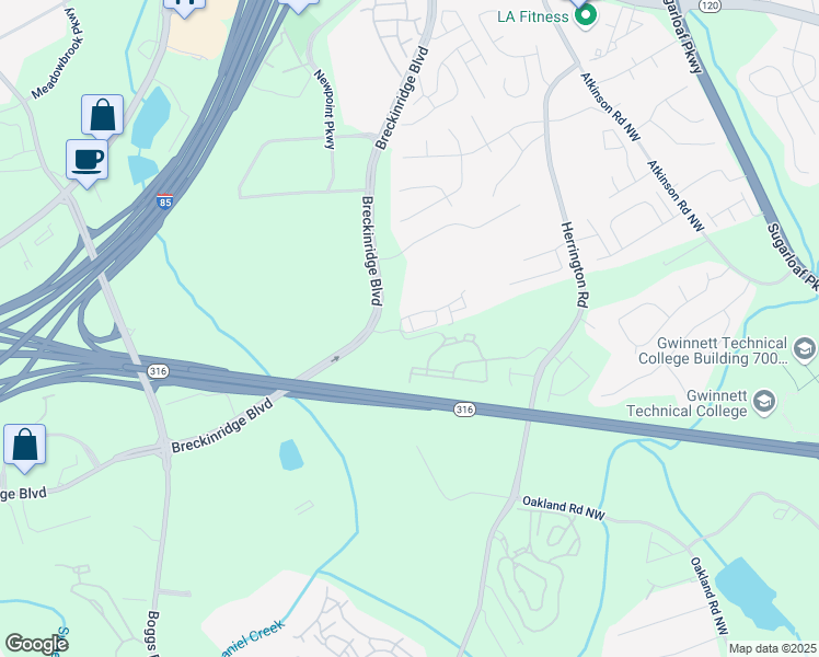map of restaurants, bars, coffee shops, grocery stores, and more near 1646 Sandy Beach Point in Lawrenceville