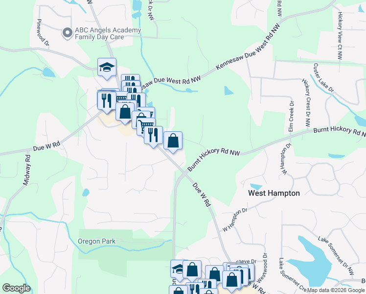 map of restaurants, bars, coffee shops, grocery stores, and more near 505 Harrison Way in Marietta