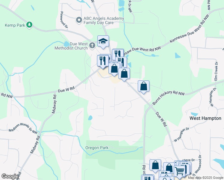 map of restaurants, bars, coffee shops, grocery stores, and more near 385 Vineyard Drive Northwest in Marietta