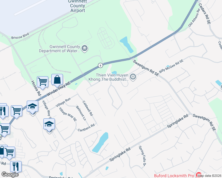 map of restaurants, bars, coffee shops, grocery stores, and more near 870 Amelia Grove Lane Southeast in Lawrenceville