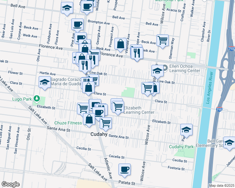 map of restaurants, bars, coffee shops, grocery stores, and more near 4731 Clara Street in Cudahy