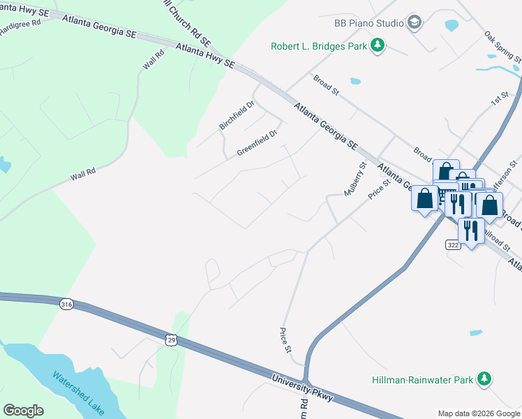 map of restaurants, bars, coffee shops, grocery stores, and more near 476 Whispering Oaks in Statham