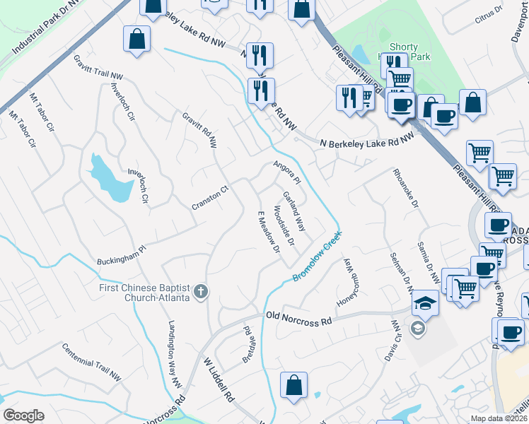 map of restaurants, bars, coffee shops, grocery stores, and more near 4310 East Meadow Drive in Duluth