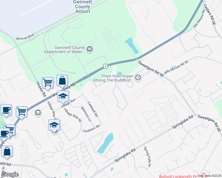 map of restaurants, bars, coffee shops, grocery stores, and more near 885 Amelia Grove Lane Southeast in Lawrenceville