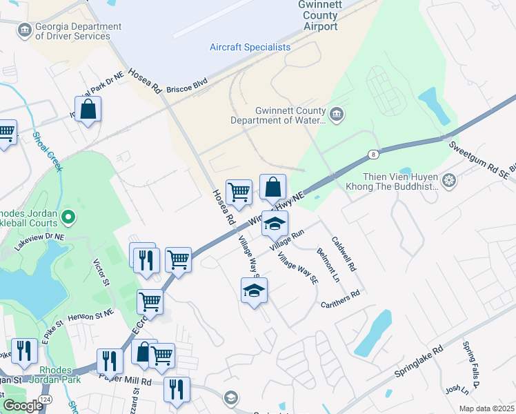 map of restaurants, bars, coffee shops, grocery stores, and more near 159 Timber Gate Drive in Lawrenceville