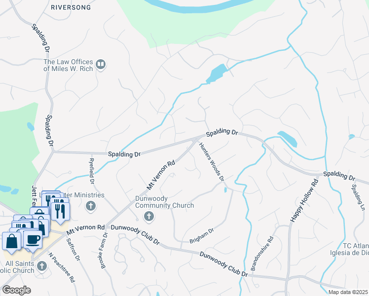 map of restaurants, bars, coffee shops, grocery stores, and more near 7800 Mount Vernon Road in Atlanta