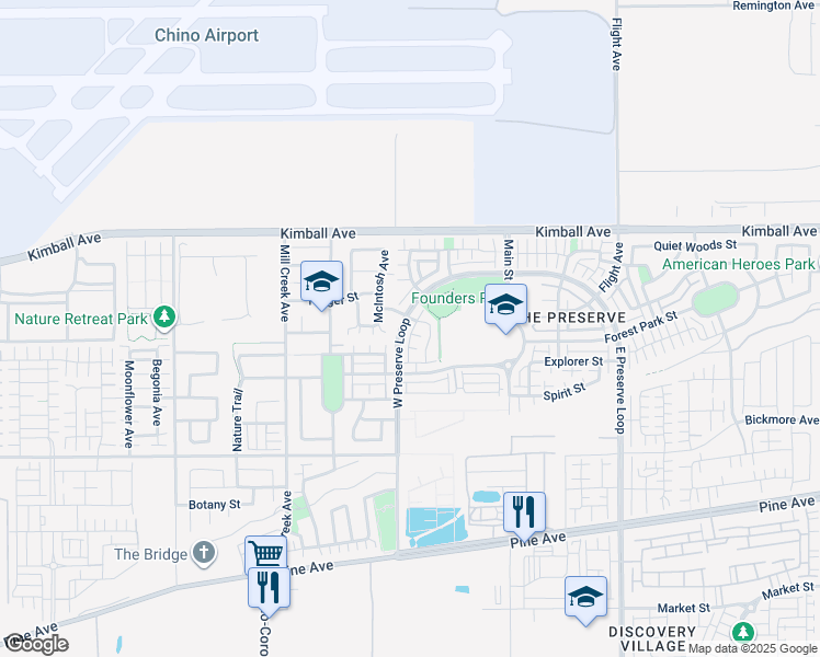 map of restaurants, bars, coffee shops, grocery stores, and more near 15861 West Preserve Loop in Chino