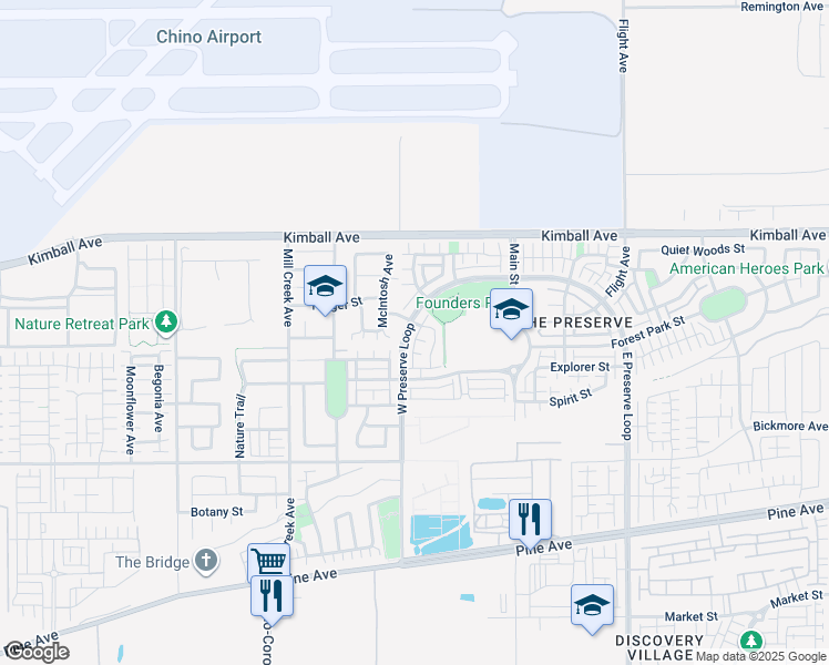 map of restaurants, bars, coffee shops, grocery stores, and more near 15861 West Preserve Loop in Chino