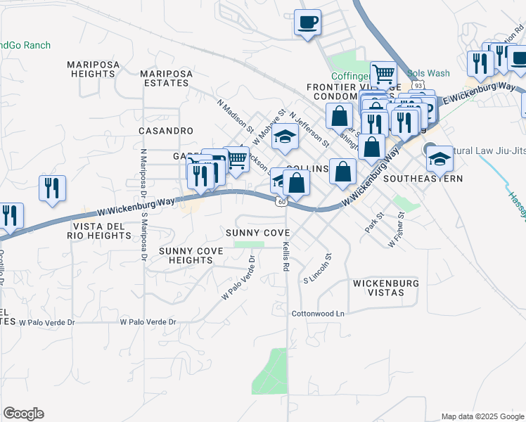 map of restaurants, bars, coffee shops, grocery stores, and more near 521 West Wickenburg Way in Wickenburg