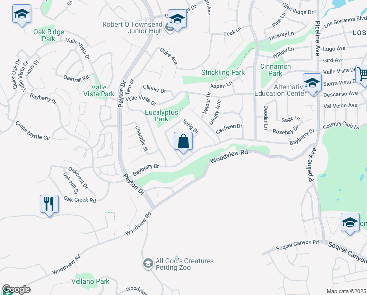 map of restaurants, bars, coffee shops, grocery stores, and more near 15822 Astral Street in Chino Hills
