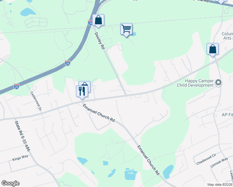 map of restaurants, bars, coffee shops, grocery stores, and more near 610-614 Two Notch Road in Lexington