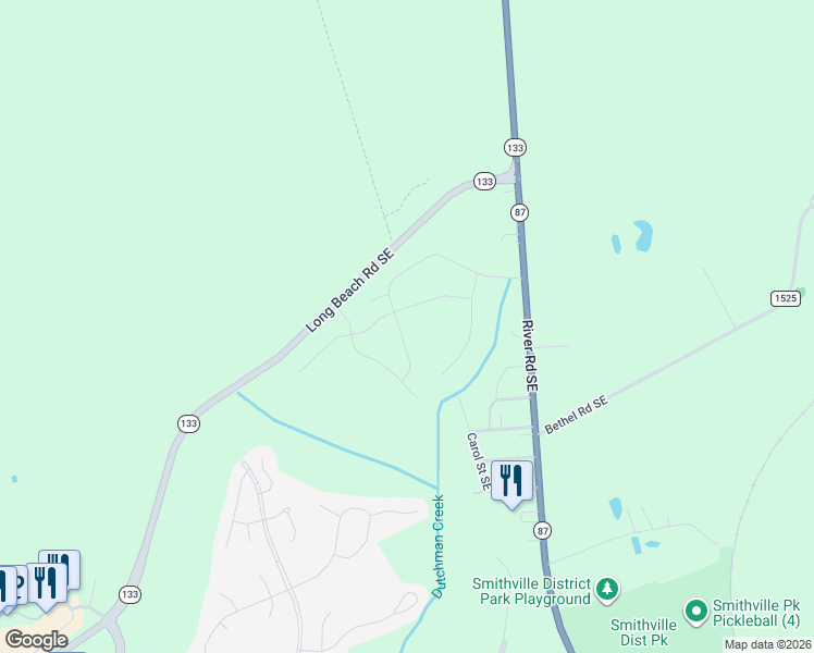 map of restaurants, bars, coffee shops, grocery stores, and more near WB&S Old Railroad Grade in Southport