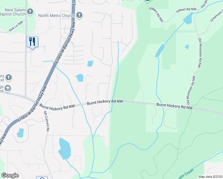 map of restaurants, bars, coffee shops, grocery stores, and more near 520 Hardage Farm Drive Northwest in Marietta