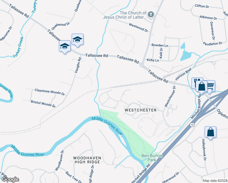 map of restaurants, bars, coffee shops, grocery stores, and more near 204 Michele Drive in Athens