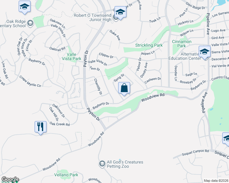 map of restaurants, bars, coffee shops, grocery stores, and more near 15811 Sprig Street in Chino Hills