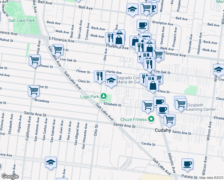 map of restaurants, bars, coffee shops, grocery stores, and more near 4242 Clara Street in Cudahy