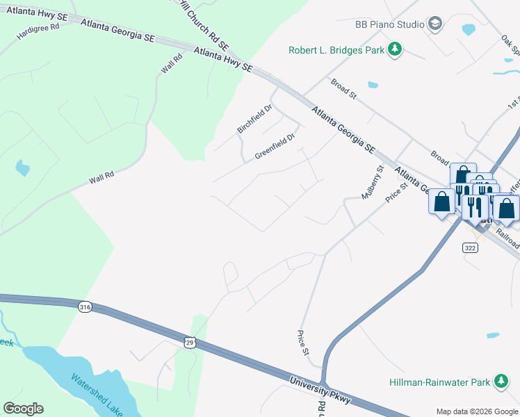 map of restaurants, bars, coffee shops, grocery stores, and more near 476 Whispering Oaks in Statham
