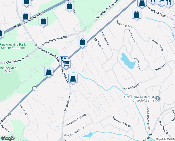 map of restaurants, bars, coffee shops, grocery stores, and more near 4416 Buford Highway in Norcross