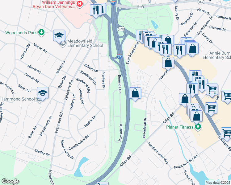 map of restaurants, bars, coffee shops, grocery stores, and more near 859 Burnside Drive in Columbia