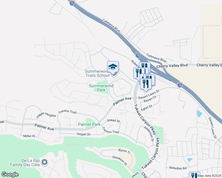 map of restaurants, bars, coffee shops, grocery stores, and more near 1172 Poinsettia Circle in Calimesa