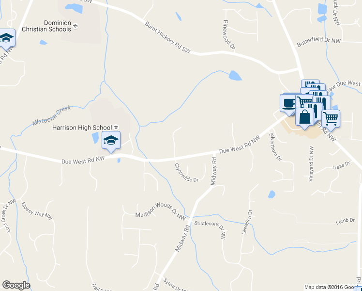 map of restaurants, bars, coffee shops, grocery stores, and more near 518 Earlvine Way Northwest in Kennesaw