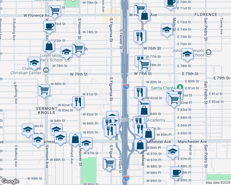 map of restaurants, bars, coffee shops, grocery stores, and more near in Los Angeles