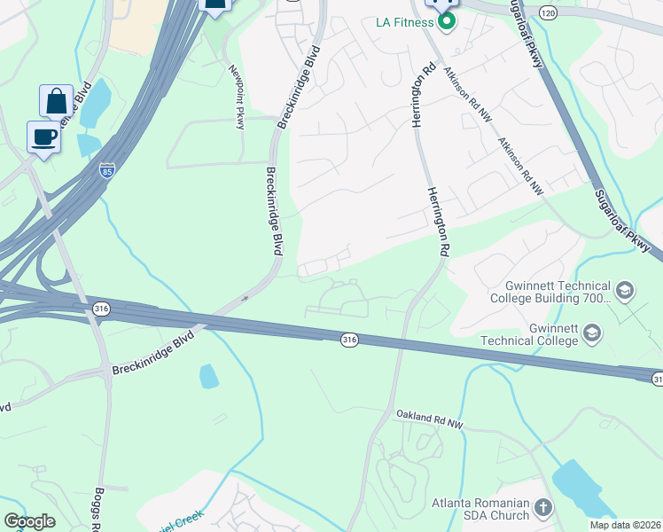 map of restaurants, bars, coffee shops, grocery stores, and more near 2198 Pebble Beach Drive in Lawrenceville