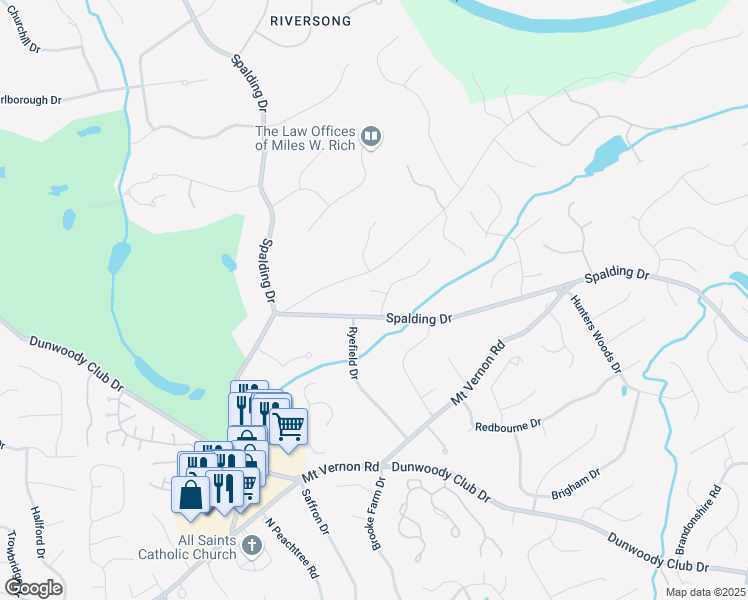 map of restaurants, bars, coffee shops, grocery stores, and more near 7660 Dunvegan Close in Atlanta