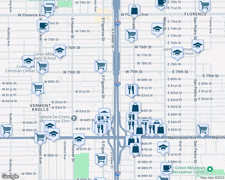 map of restaurants, bars, coffee shops, grocery stores, and more near 426 West 81st Street in Los Angeles