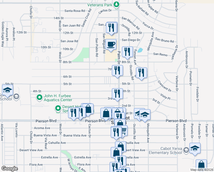 map of restaurants, bars, coffee shops, grocery stores, and more near in Desert Hot Springs