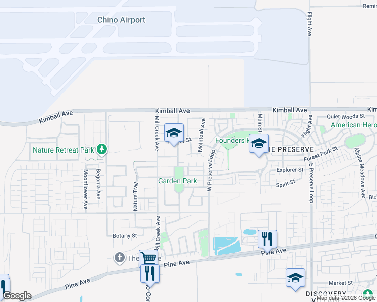 map of restaurants, bars, coffee shops, grocery stores, and more near 15824 Cortland Avenue in Chino