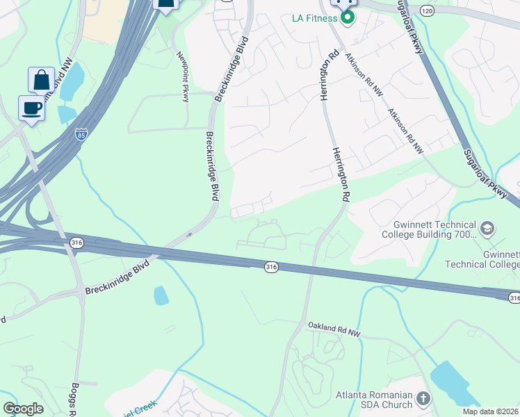 map of restaurants, bars, coffee shops, grocery stores, and more near 1628 Halliard Drive in Lawrenceville