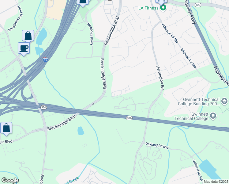 map of restaurants, bars, coffee shops, grocery stores, and more near 2282 Spin Drift Way in Lawrenceville