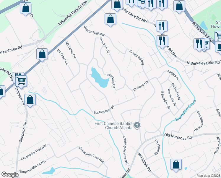 map of restaurants, bars, coffee shops, grocery stores, and more near 2722 Inverloch Cir in Duluth