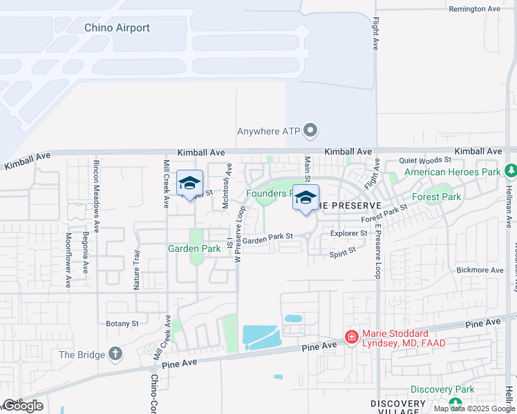 map of restaurants, bars, coffee shops, grocery stores, and more near 8152 Parkside Street in Chino