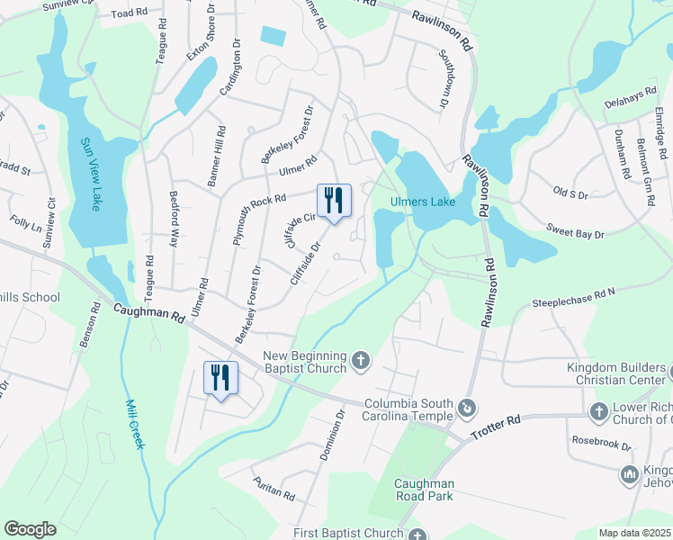map of restaurants, bars, coffee shops, grocery stores, and more near 14 Shadow Creek Court in Columbia