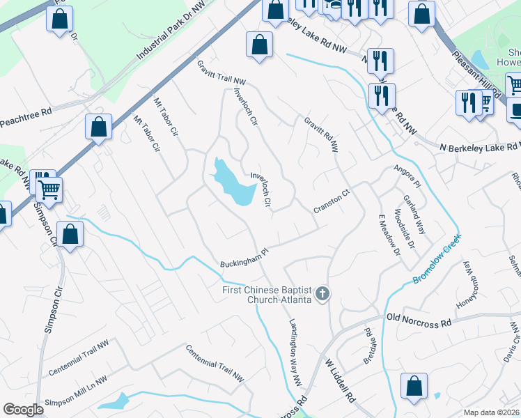 map of restaurants, bars, coffee shops, grocery stores, and more near 2722 Inverloch Circle in Duluth