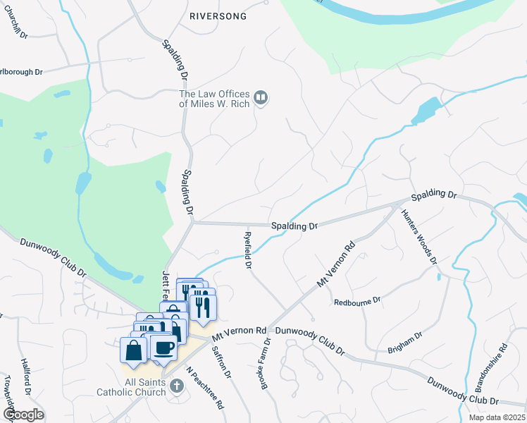 map of restaurants, bars, coffee shops, grocery stores, and more near 7660 Dunvegan Close in Atlanta