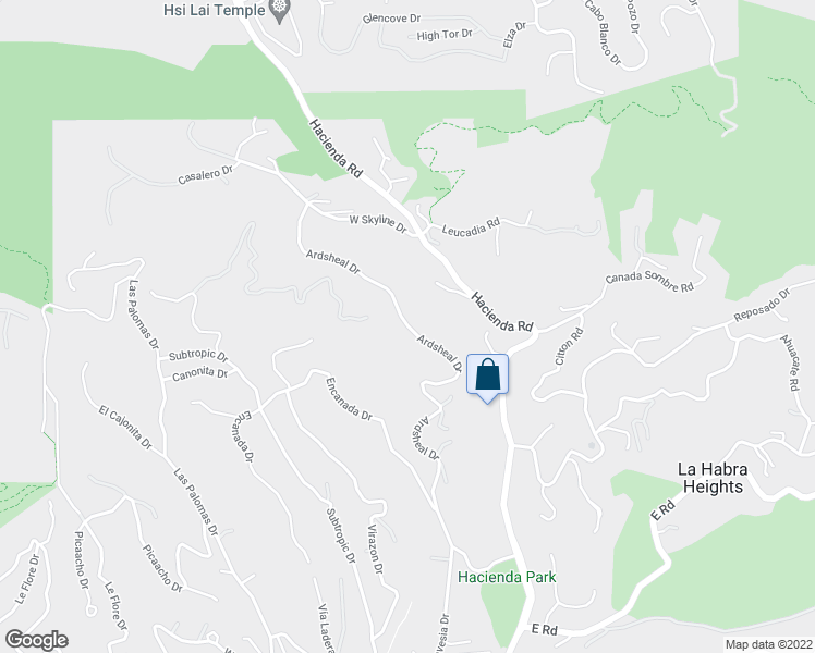 map of restaurants, bars, coffee shops, grocery stores, and more near Ardsheal Drive in La Habra Heights