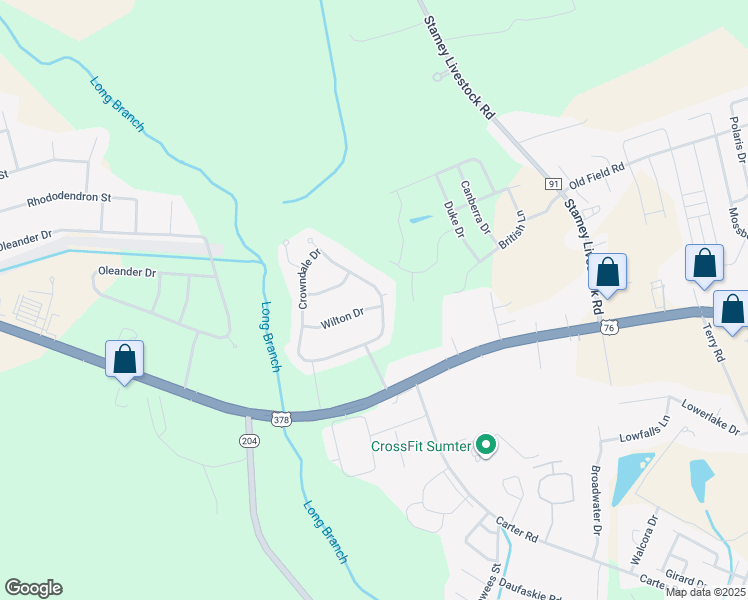 map of restaurants, bars, coffee shops, grocery stores, and more near 1609 Crowndale Drive in Sumter