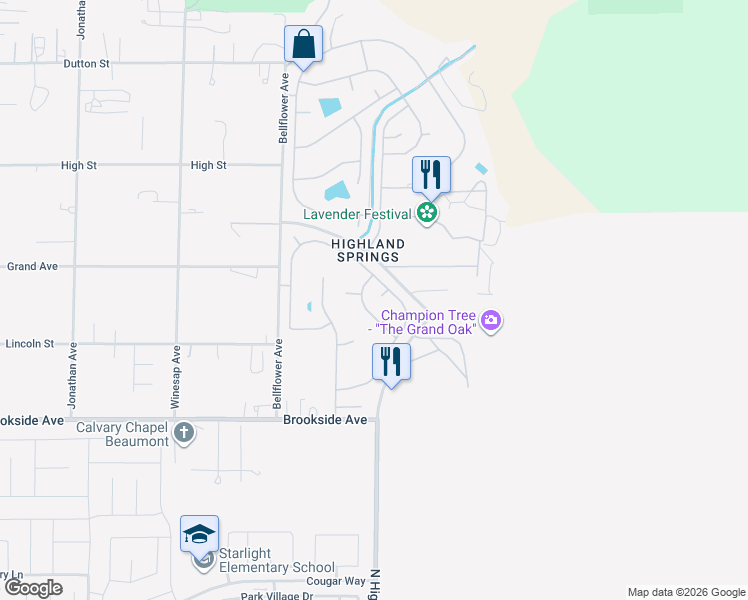 map of restaurants, bars, coffee shops, grocery stores, and more near 41030 Inverness Circle in Cherry Valley