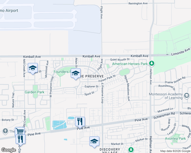 map of restaurants, bars, coffee shops, grocery stores, and more near 15833 East Preserve Loop in Chino