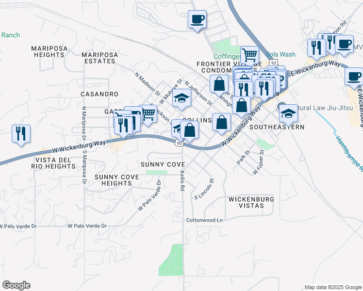 map of restaurants, bars, coffee shops, grocery stores, and more near 500 West Wickenburg Way in Wickenburg