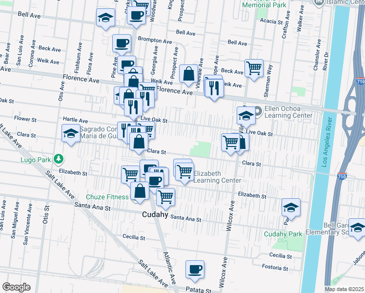 map of restaurants, bars, coffee shops, grocery stores, and more near 4729 Clara Street in Cudahy