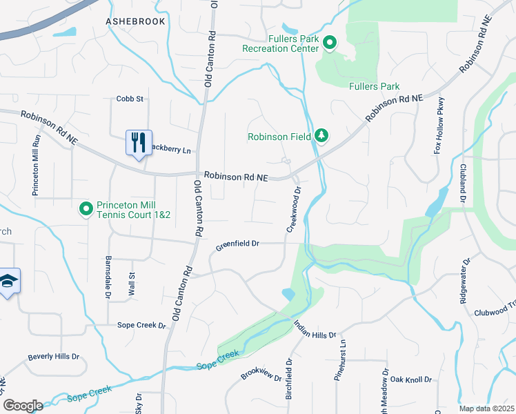 map of restaurants, bars, coffee shops, grocery stores, and more near 630 Gunpowder Lane in Marietta
