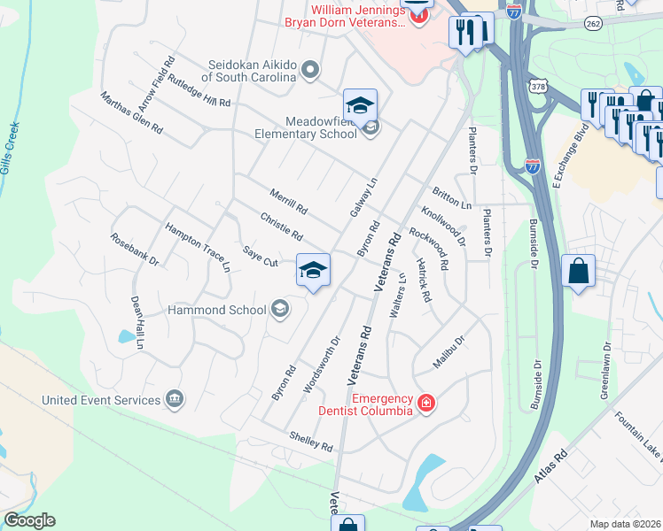 map of restaurants, bars, coffee shops, grocery stores, and more near 652 Galway Lane in Columbia