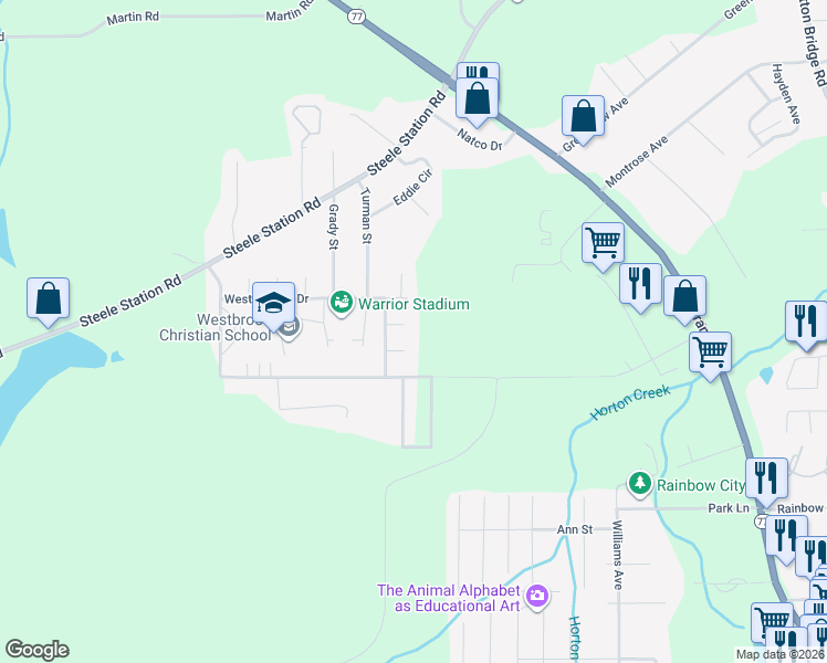 map of restaurants, bars, coffee shops, grocery stores, and more near 608 Berkshire Court in Rainbow City